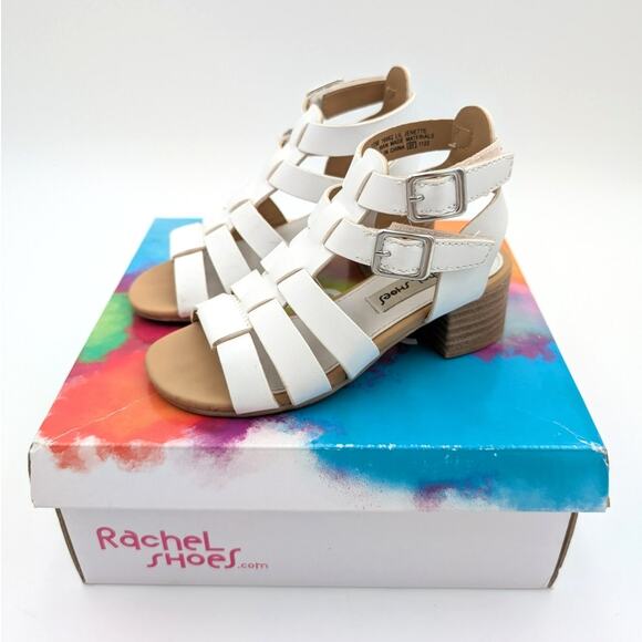 Rachel Shoes Lil Jenette Ankle Strap Block Heel Sandals White Size US10M EU27 - Picture 1 of 12